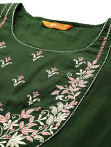 Green Yoke Design Silk Blend Straight Kurta With Trousers & Dupatta
