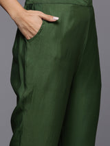 Green Yoke Design Silk Blend Straight Kurta With Trousers & Dupatta