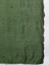 Green Yoke Design Silk Blend Straight Kurta With Trousers & Dupatta