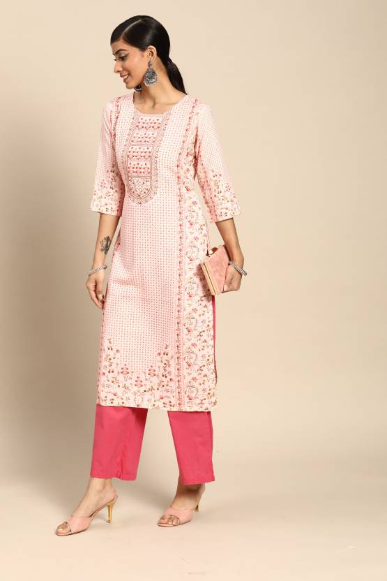 Pink Printed Rayon Kurta