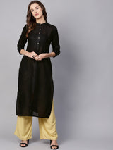 Black Solid Cotton Kurta
