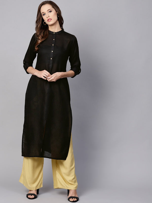 Black Solid Cotton Kurta