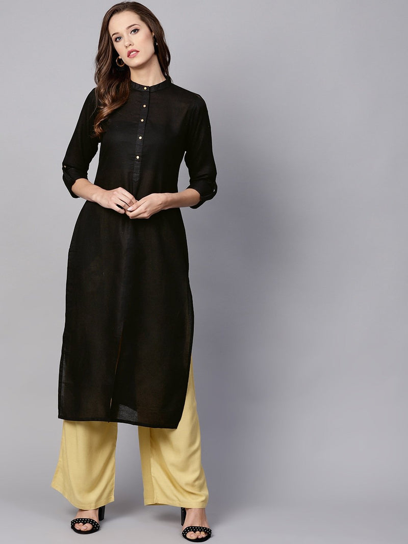 Black Solid Cotton Kurta