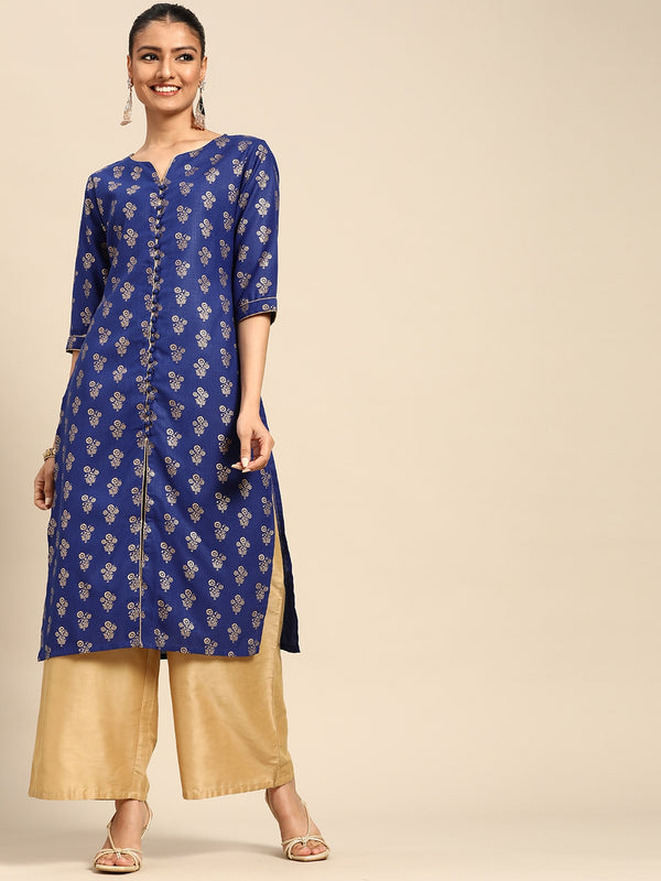 Blue Printed Rayon Kurta