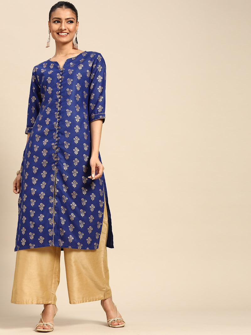 Blue Printed Rayon Kurta