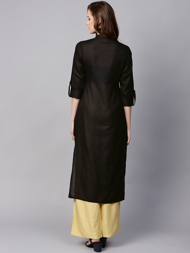 Black Solid Cotton Kurta