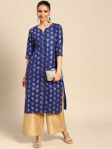 Blue Printed Rayon Kurta