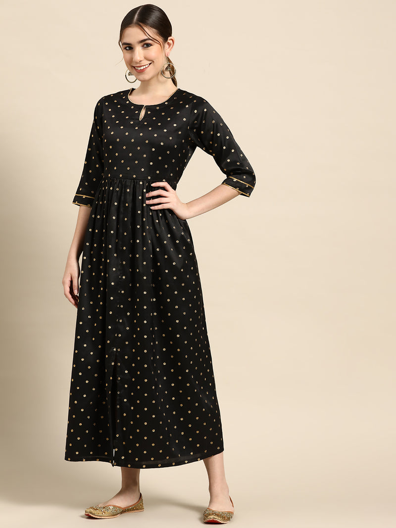 Black Self Design Aline Dress