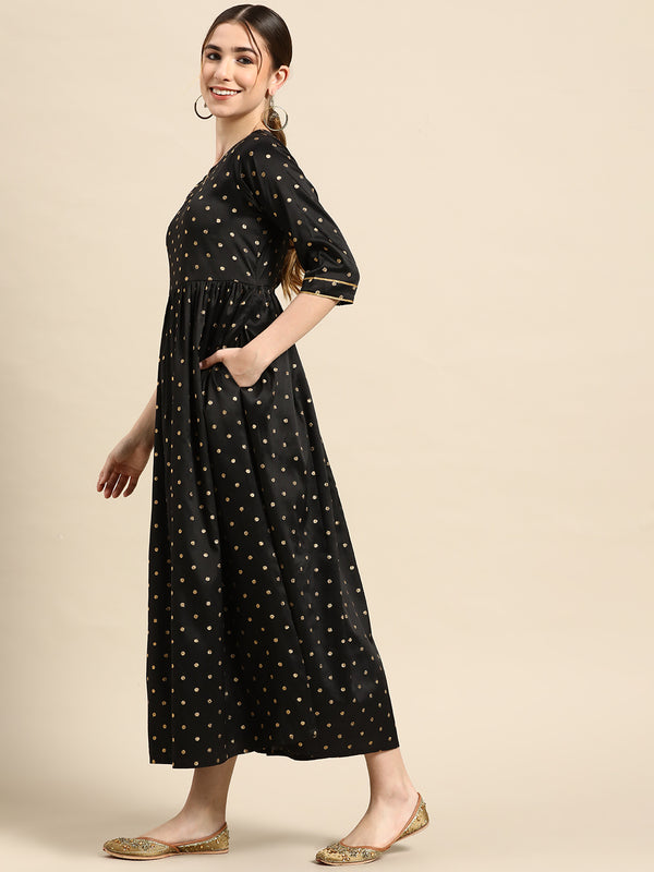 Black Self Design Aline Dress
