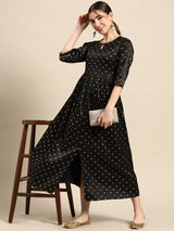 Black Self Design Aline Dress