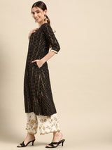 Black Printed Viscose Rayon Kurta