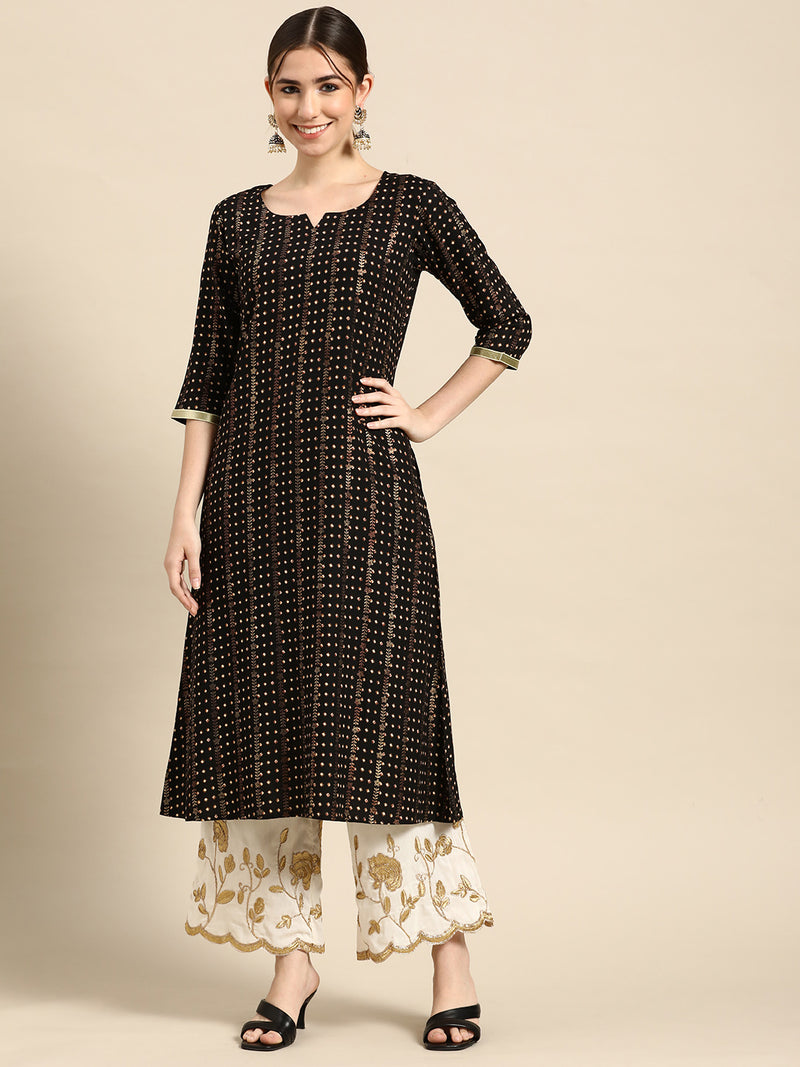 Black Printed Viscose Rayon Kurta
