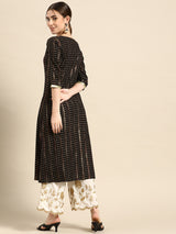 Black Printed Viscose Rayon Kurta