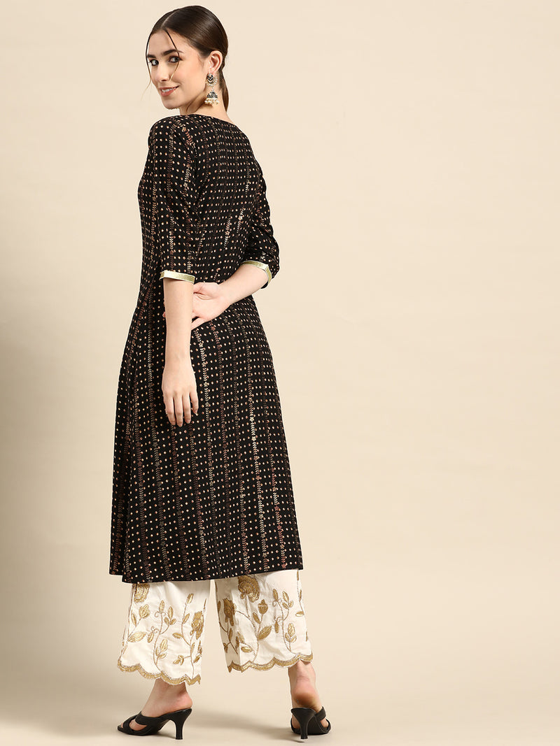 Black Printed Viscose Rayon Kurta