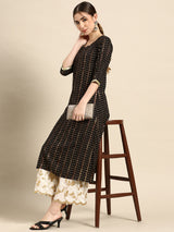 Black Printed Viscose Rayon Kurta