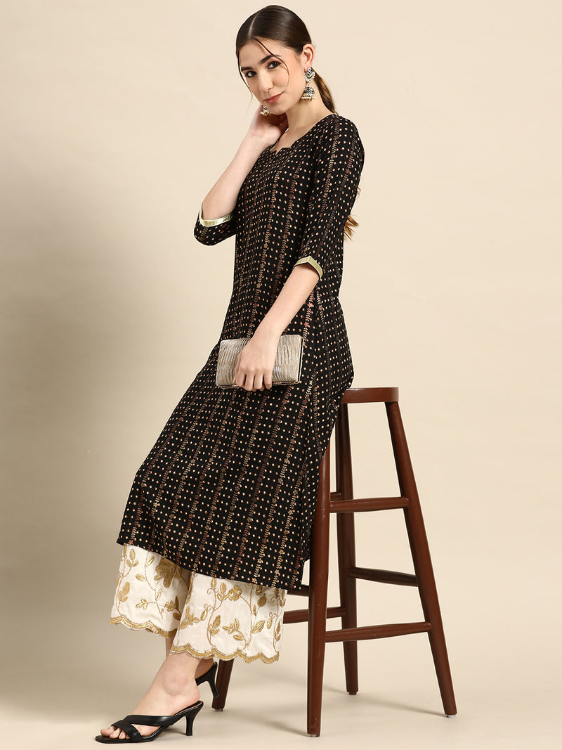 Black Printed Viscose Rayon Kurta