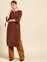 Maroon Printed Viscose Rayon Kurta