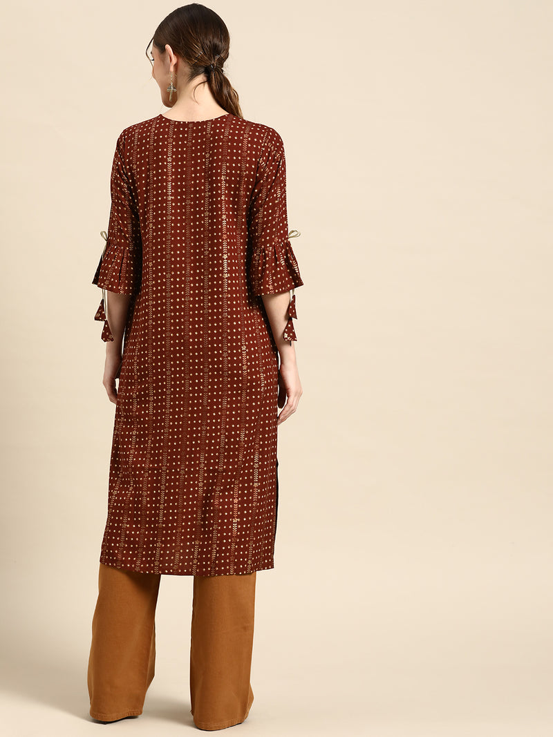 Maroon Printed Viscose Rayon Kurta