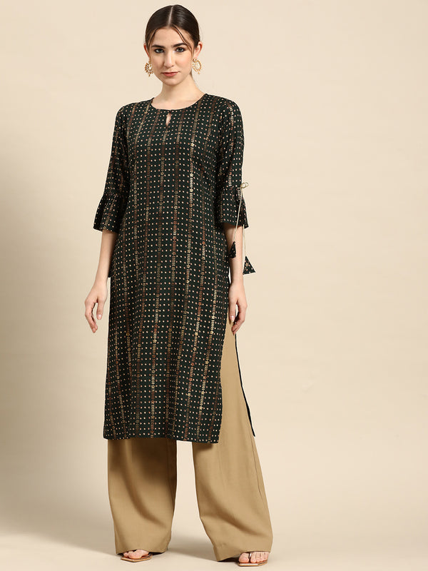Green Printed Viscose Rayon Kurta