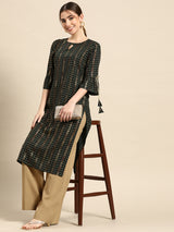 Green Printed Viscose Rayon Kurta