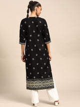 Black Printed Viscose Rayon Kurta