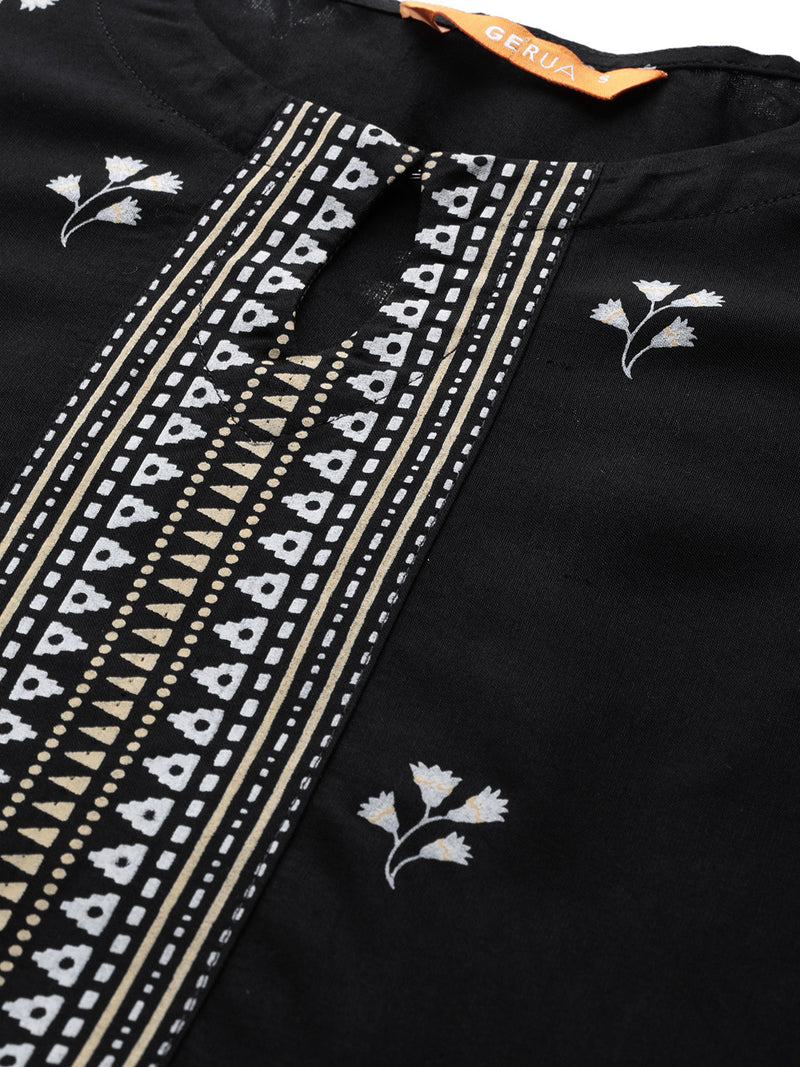 Black Printed Viscose Rayon Kurta