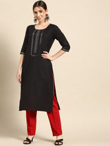 Black Yoke Design Cotton Kurta