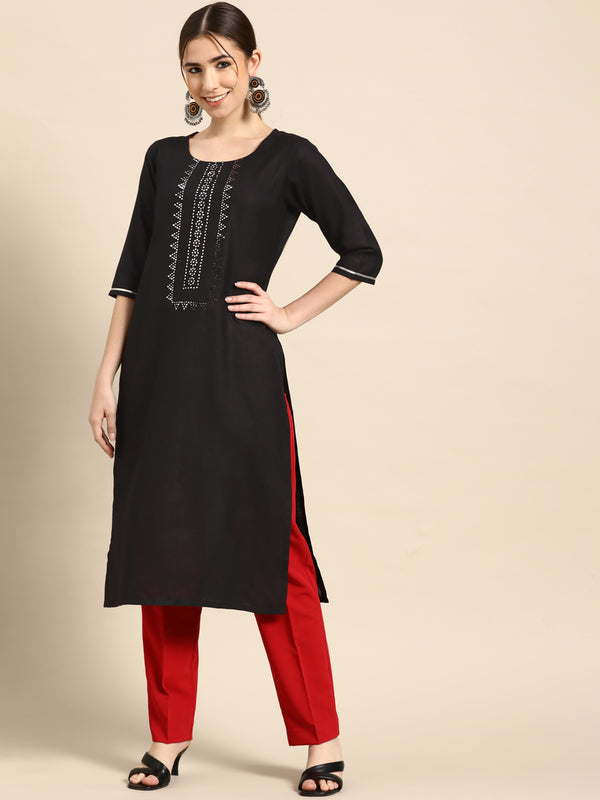Black Yoke Design Cotton Kurta