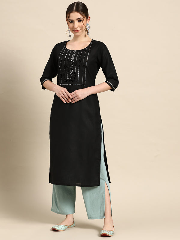 Black Yoke Design Cotton Kurta