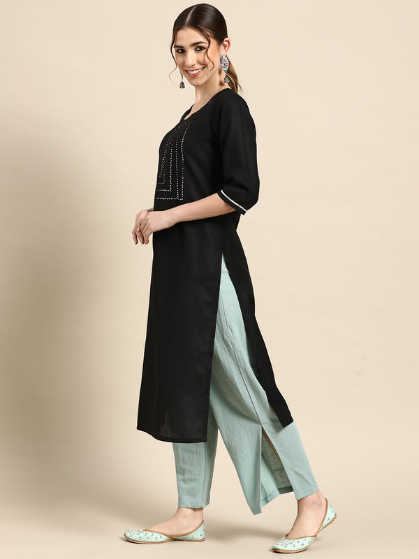 Black Yoke Design Cotton Kurta