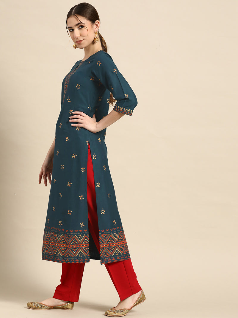 Blue Printed Viscose Rayon Kurta