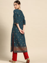 Blue Printed Viscose Rayon Kurta