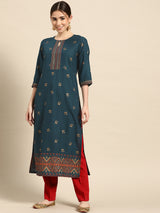 Blue Printed Viscose Rayon Kurta