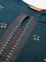 Blue Printed Viscose Rayon Kurta