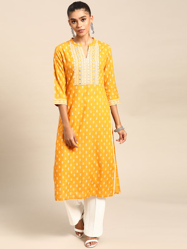 Yellow Yoke Design Cotton Kurta