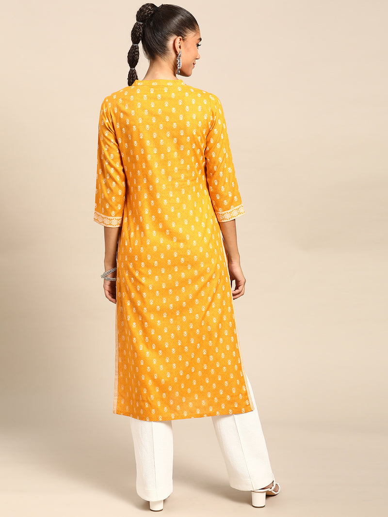 Yellow Yoke Design Cotton Kurta