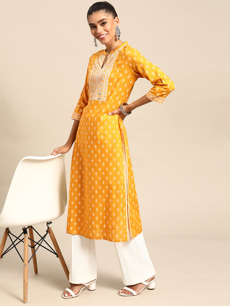 Yellow Yoke Design Cotton Kurta