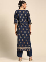 Blue Printed Viscose Rayon Kurta