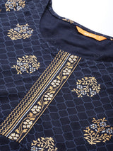 Blue Printed Viscose Rayon Kurta
