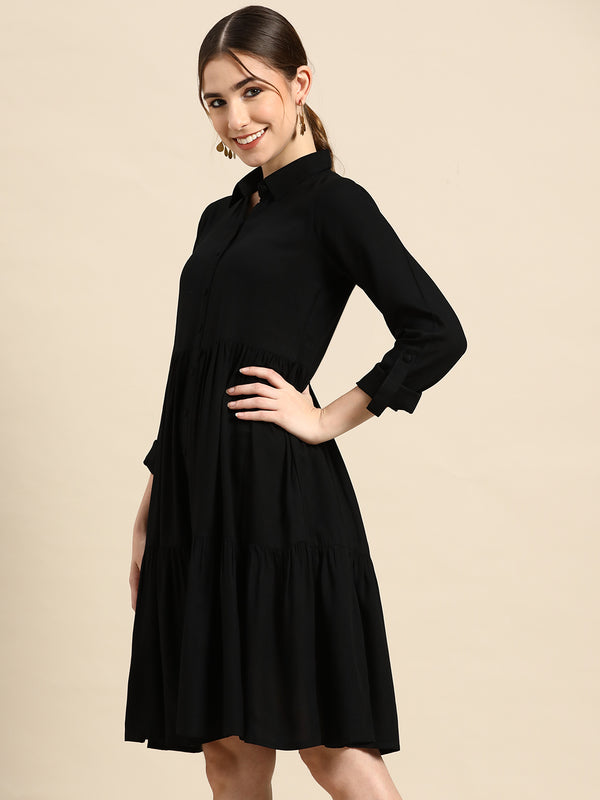 Black Solid Aline Dress