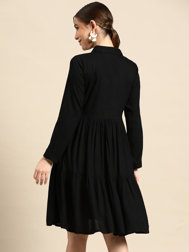 Black Solid Aline Dress