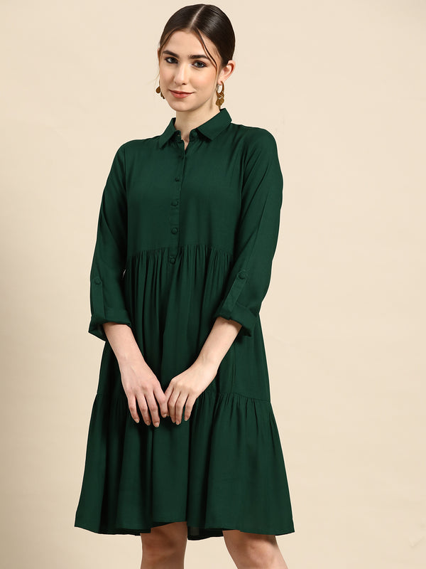 Green Solid Aline Dress