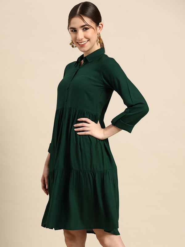 Green Solid Aline Dress