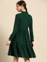 Green Solid Aline Dress