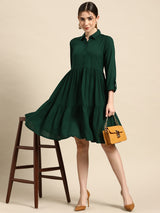 Green Solid Aline Dress