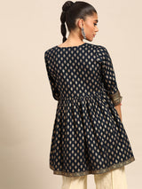 Navy Blue Printed Rayon Kurti