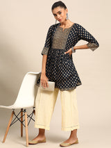 Navy Blue Printed Rayon Kurti