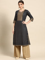 Navy Blue Printed Viscose Rayon Kurta