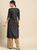 Navy Blue Printed Viscose Rayon Kurta