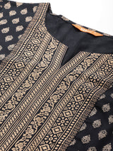 Navy Blue Printed Viscose Rayon Kurta